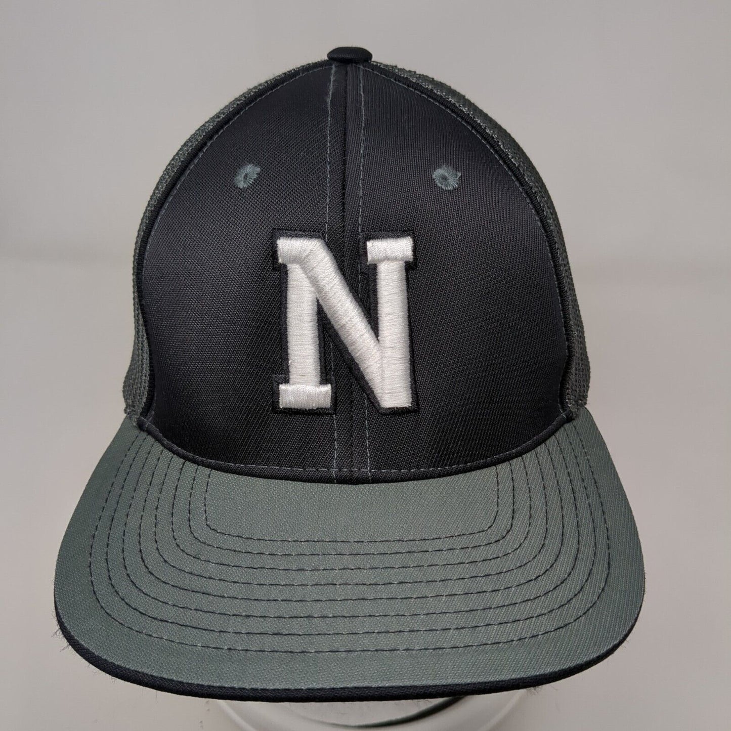 Letter N Fitted Trucker Hat Gray 7 3/8-8 Mesh Back 6 Panel Pacific Headwear