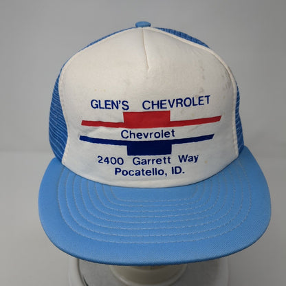 Glen's Chevrolet 2400 Garrett Way Pocatello ID Snapback Trucker Hat Blue OS Mesh