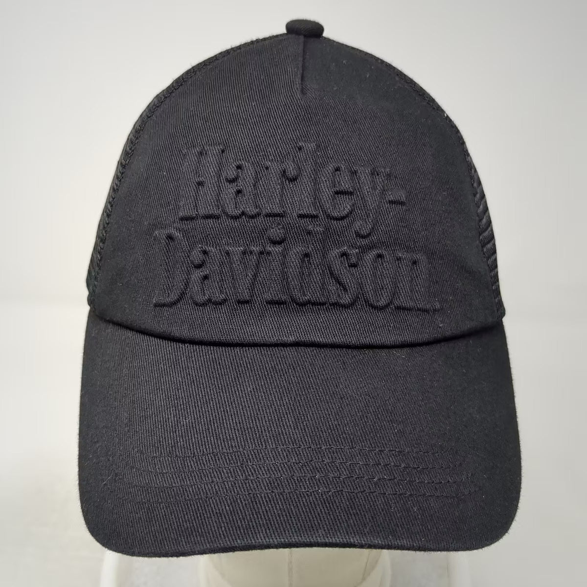 Harley-Davidson Black Trucker Hat One Size Snapback Tonal Embroidered Adjustable