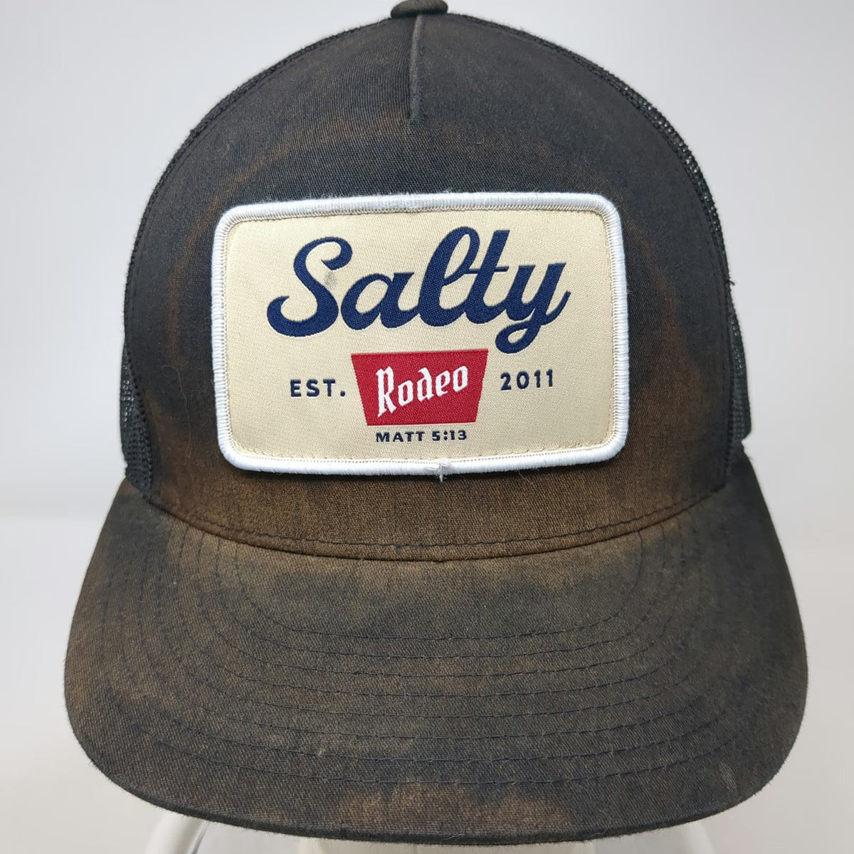 Yupoong Trucker Hat Black OSFM Salty Rodeo Patch Snapback Matt 5:13 Mesh Back