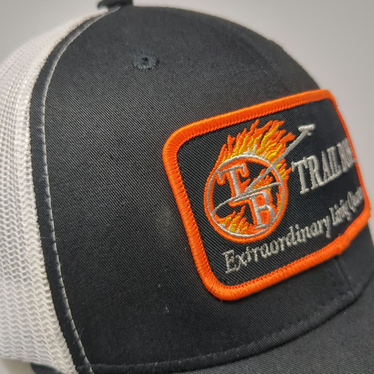 Yupoong Trucker Hat Black White OSFM Trail Boss Living Quarters Mesh Snapback