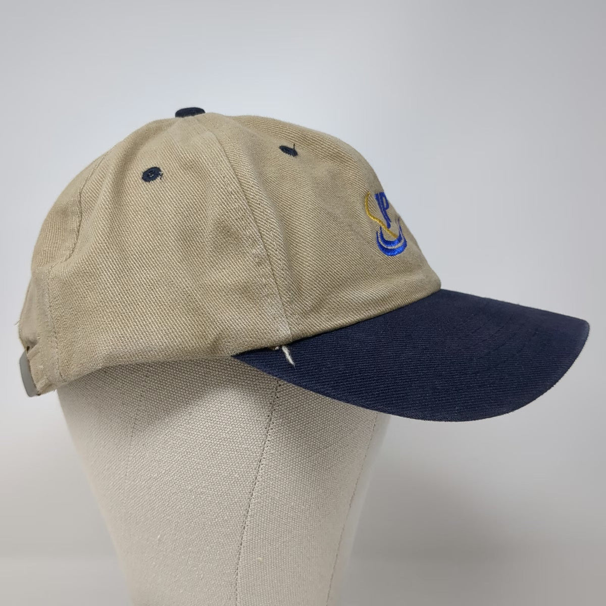Falcon Baseball Cap Beige Blue One Size JP Logo Two Tone Slideback Hat Twill