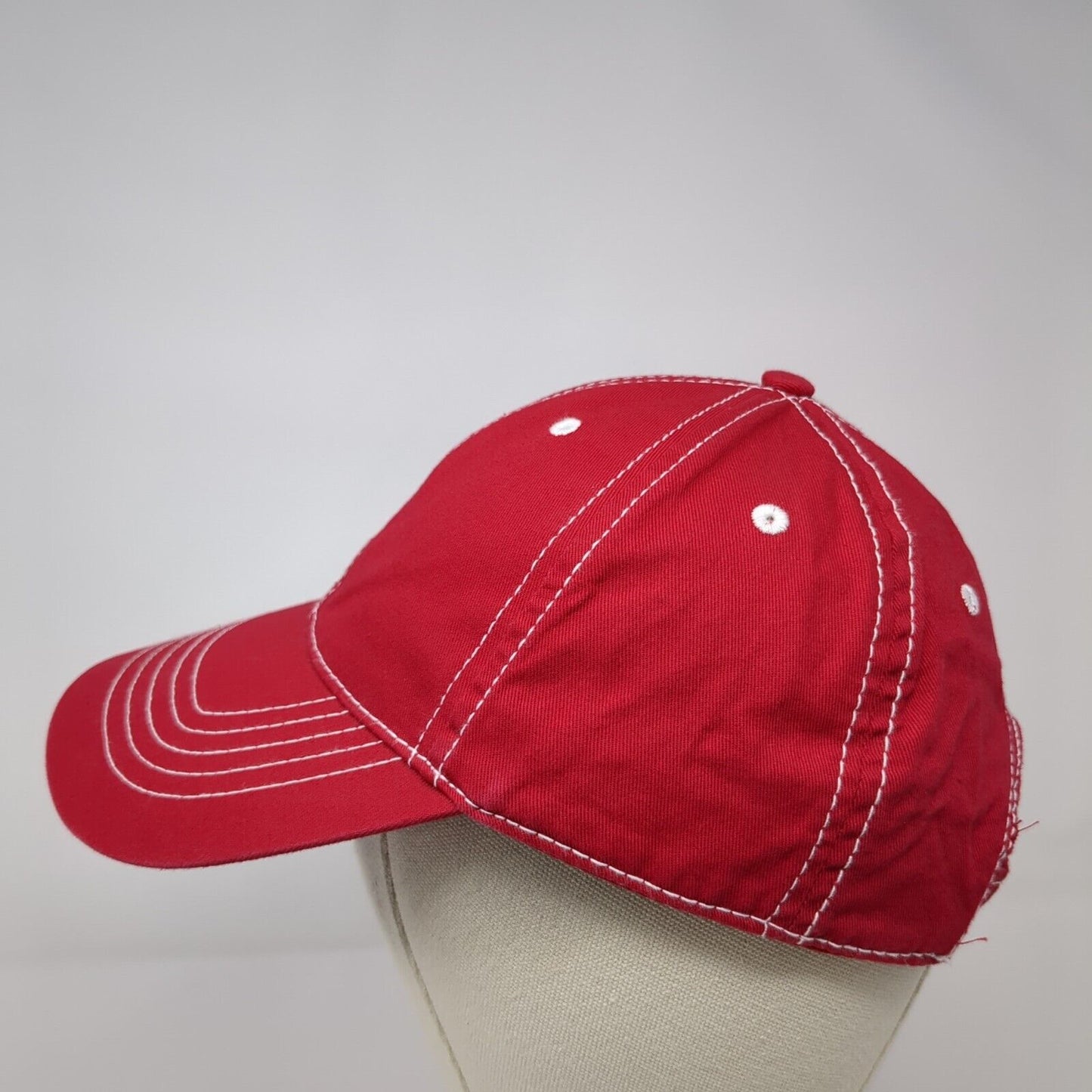 Unbranded Strapback Hat Red One Size Adjustable Vented Holes 6 Panel Blank