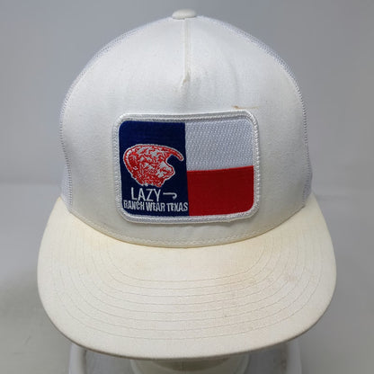Yupoong Trucker Hat White One Size Lazy J Ranch Wear Texas Flag Patch Snapback