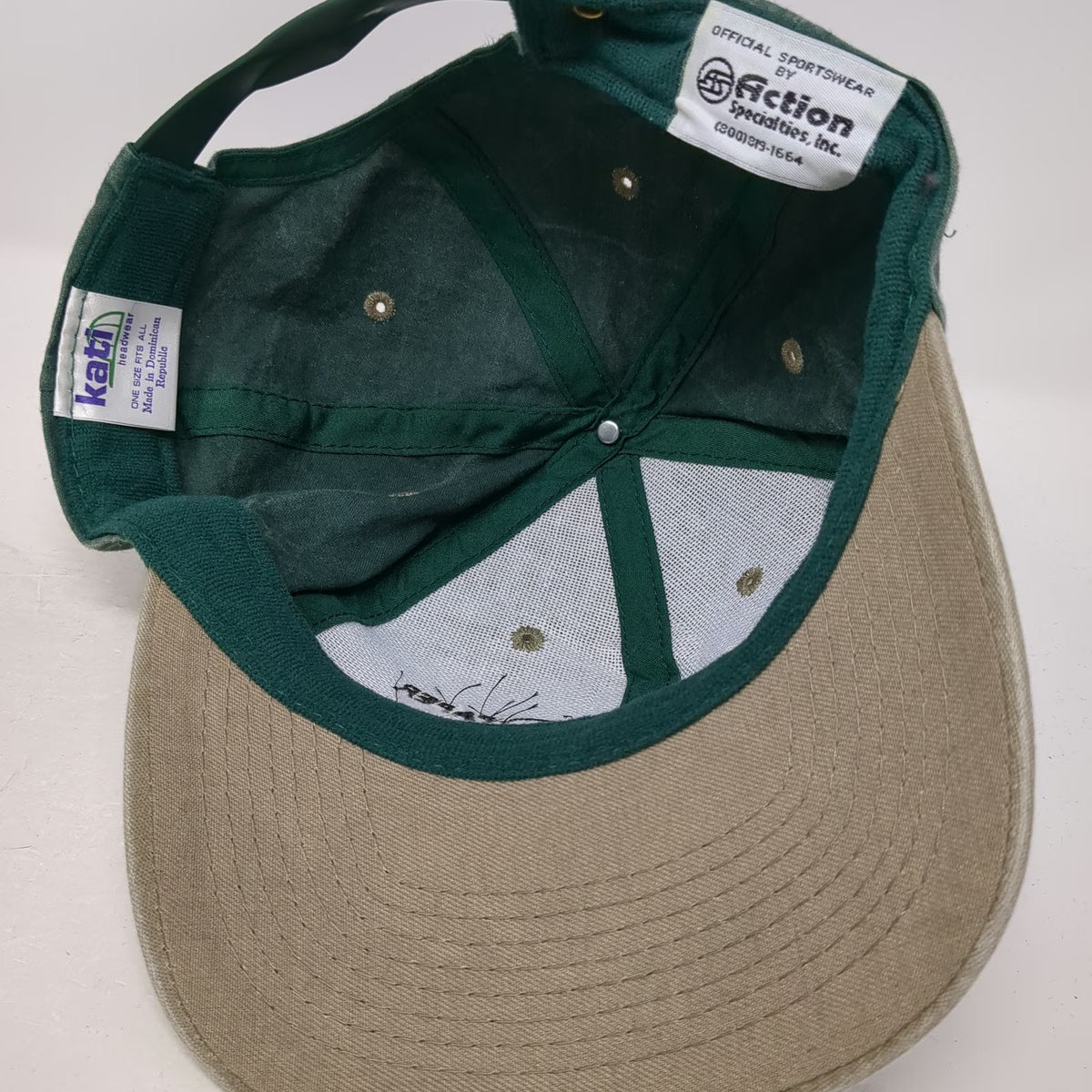 Kati 5 Panel Green Beige One Size International Paper Logo Slideback Hat Canvas