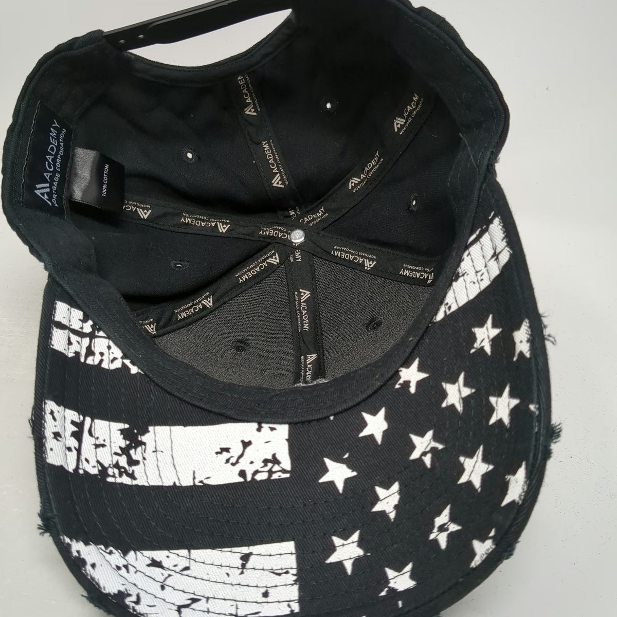 Academy Mortgage Snapback Hat Black One Size Distressed American Flag Underbrim