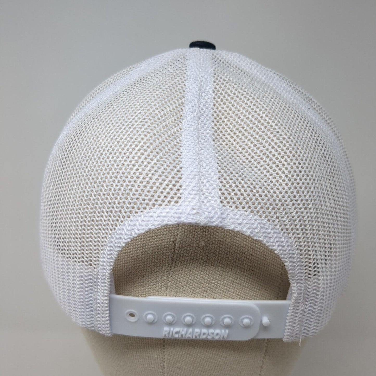 D.L. Evans Bank Patch Snapback Trucker Hat Blue One Size Mesh Back