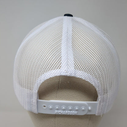 D.L. Evans Bank Patch Snapback Trucker Hat Blue One Size Mesh Back