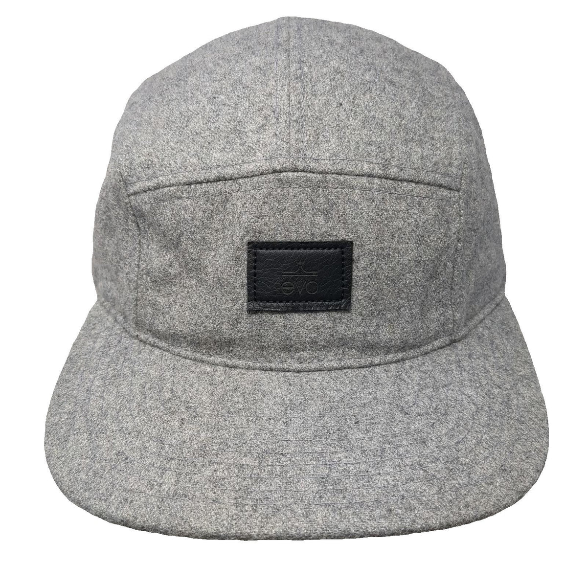Evo 5 Panel Gray Hat One Size Wool Blend Leather Strapback Logo Patch Flat Brim