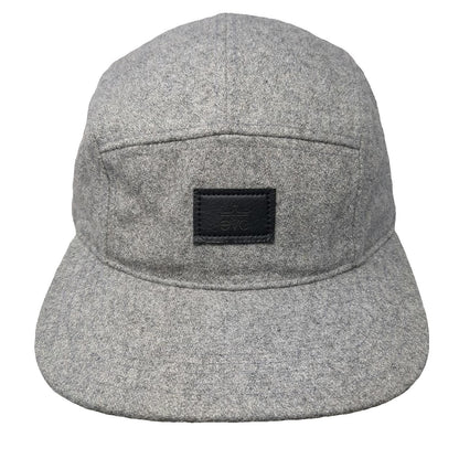 Evo 5 Panel Gray Hat One Size Wool Blend Leather Strapback Logo Patch Flat Brim