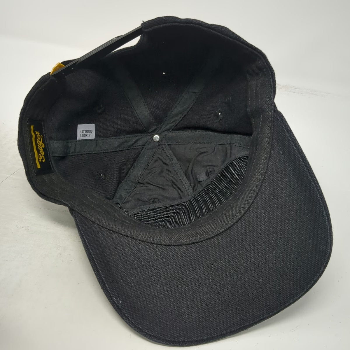 Seager Company 5 Panel Hat Black One Size Snapback Cotton Patch Logo