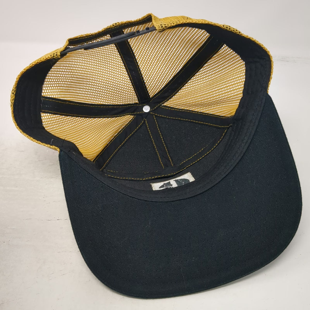 CAT Trucker Hat Black Gold One Size Mesh Snapback Flat Brim Construction Patch