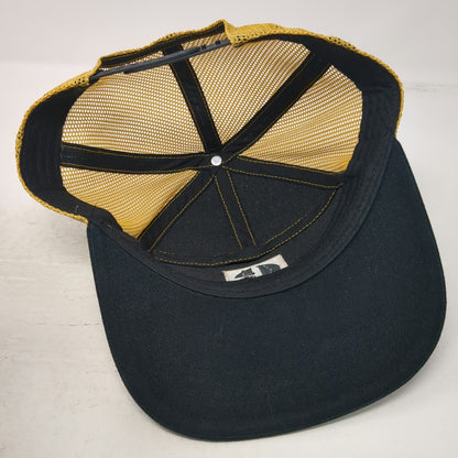 CAT Trucker Hat Black Gold One Size Mesh Snapback Flat Brim Construction Patch