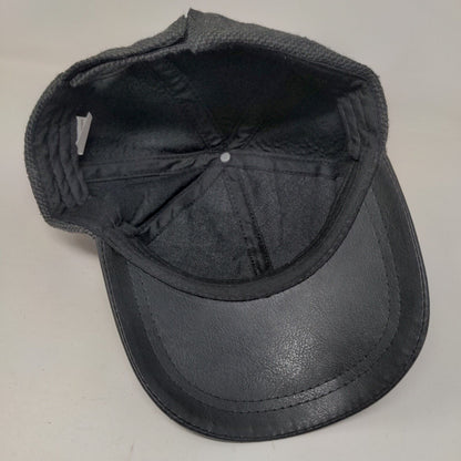 Unbranded Strapback Hat Black One Size Adjustable Leather Brim Blank