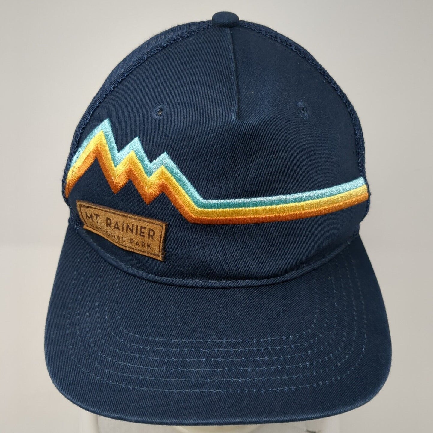 Mt. Rainier National Park Snapback Trucker Hat Blue OS Adjustable Mesh Locale