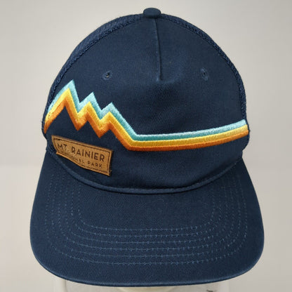 Mt. Rainier National Park Snapback Trucker Hat Blue OS Adjustable Mesh Locale