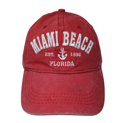 Lucky 7 USA Men's Strapback Hat Red Adjustable Embroidered Miami Beach Logo