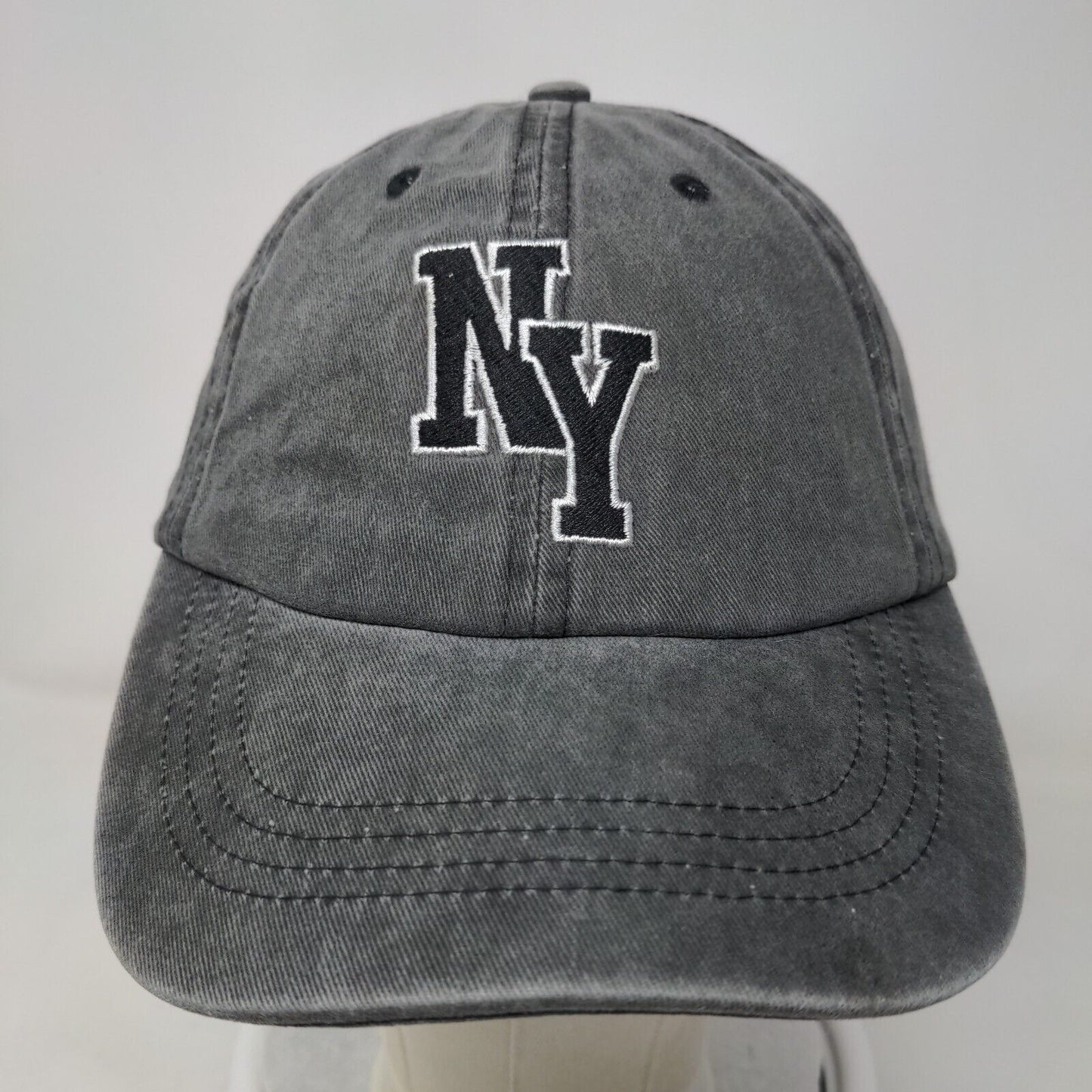 NY New York Strapback Hat Gray One Size Embroidered Adjustable Vented Holes