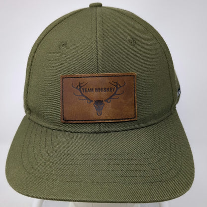 Team Whiskey Snapback Hat Green One Size Leather Patch Elk Skull Moose Underbill