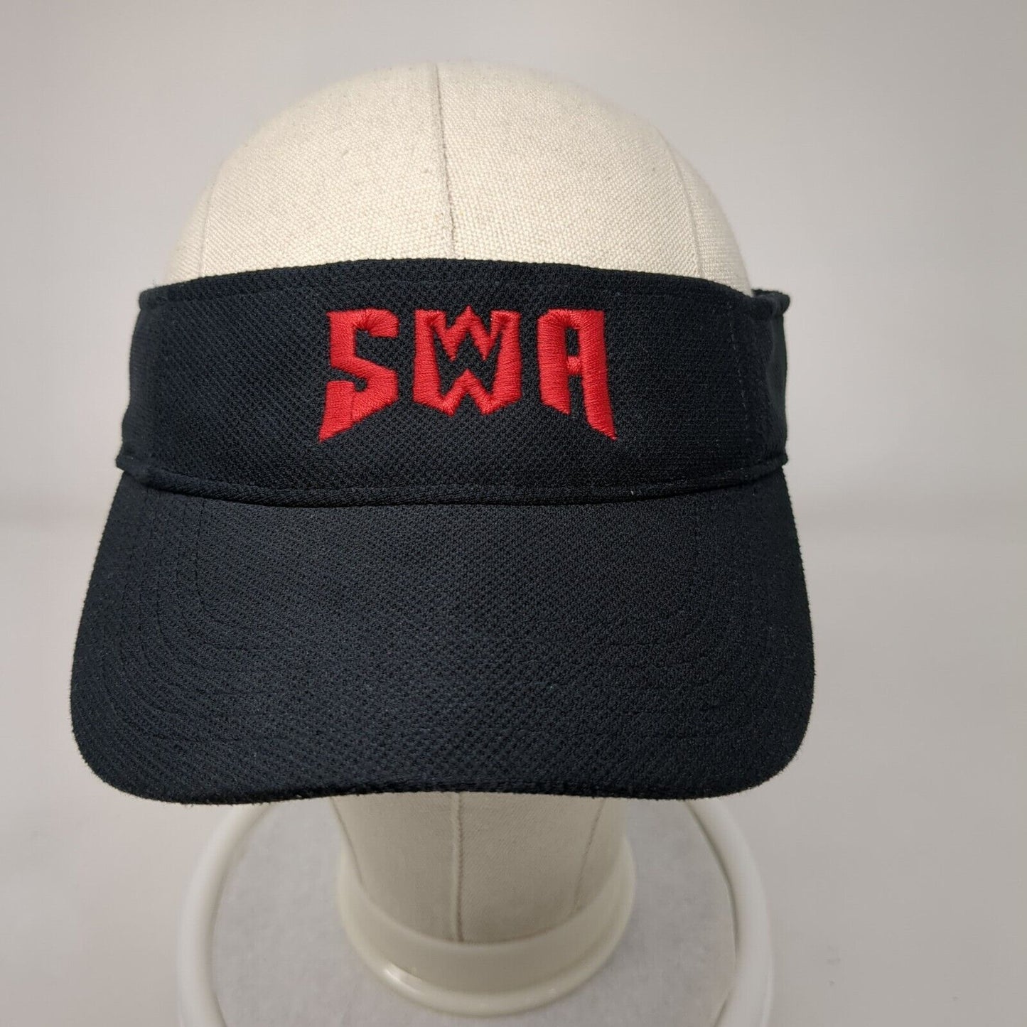 SWA Strapback Sun Visor Hat Black OSFA Adjustable Embroidered Sport-Tek