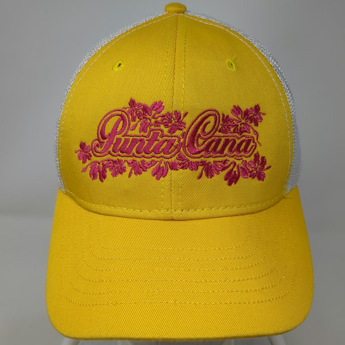 La Treinta y Dos Trucker Hat Yellow Size L Mesh Back Snapback Punta Cana Pink