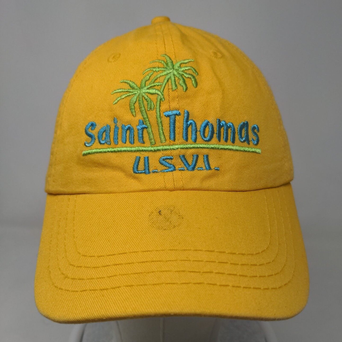 Saint Thomas U.S.V.I. Slideback Hat Yellow One Size Embroidered Palm Tree