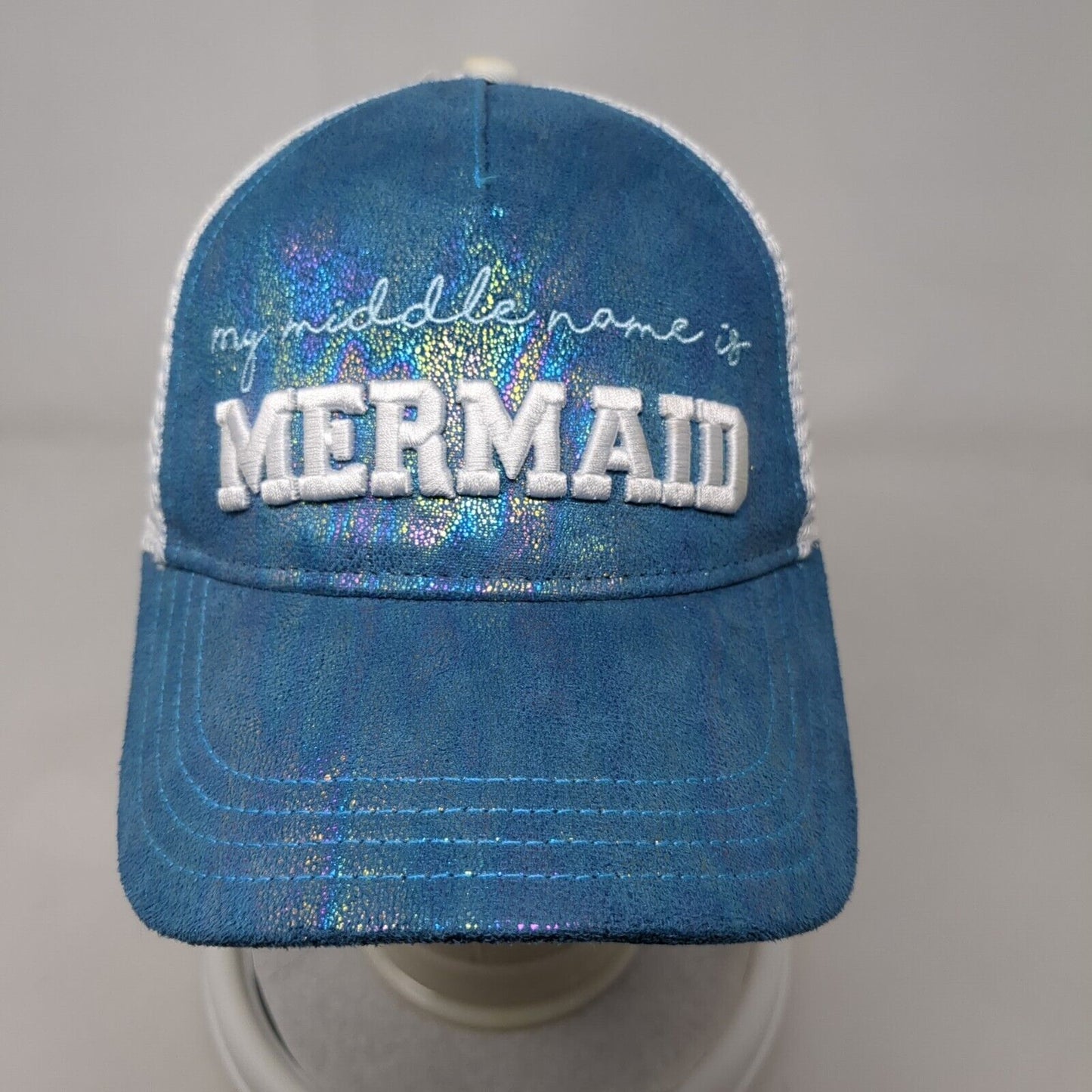 My Middle Name Is Mermaid Snapback Trucker Hat Blue One Size Mesh Back