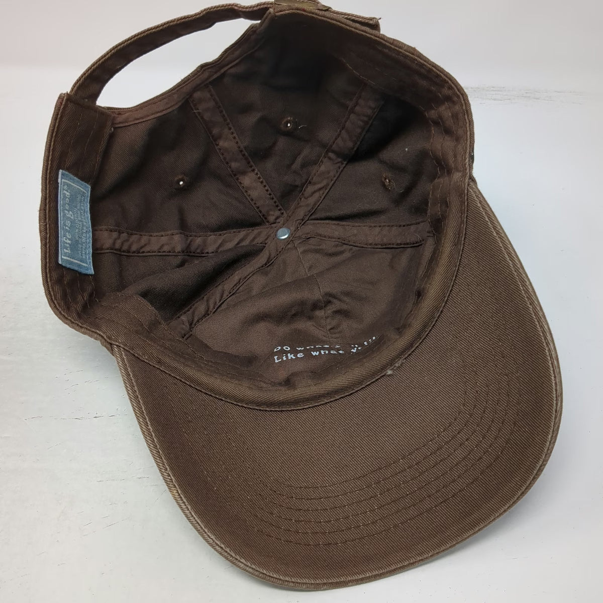 Life is good Baseball Cap Brown One Size Peace Symbol Cotton Slideback Hat