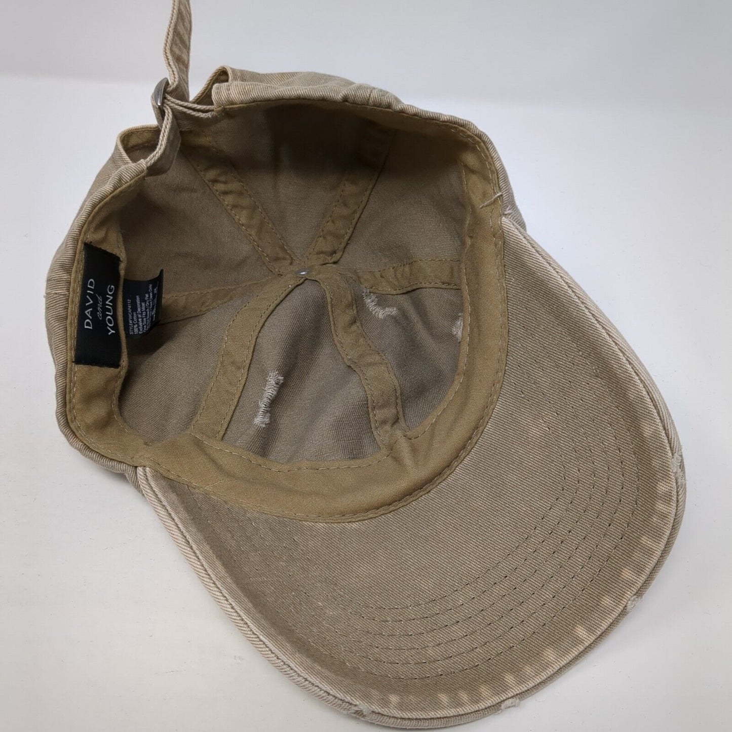 David And Young Slideback Hat Tan One Size Adjustable Distressed 6 Panel