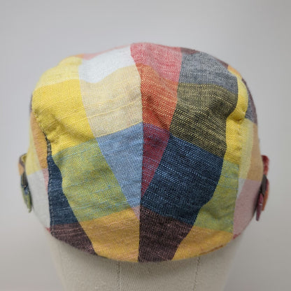 Newsboy Cap Yellow Multicolor Patchwork One Size Slideback Hat Plaid Checkered