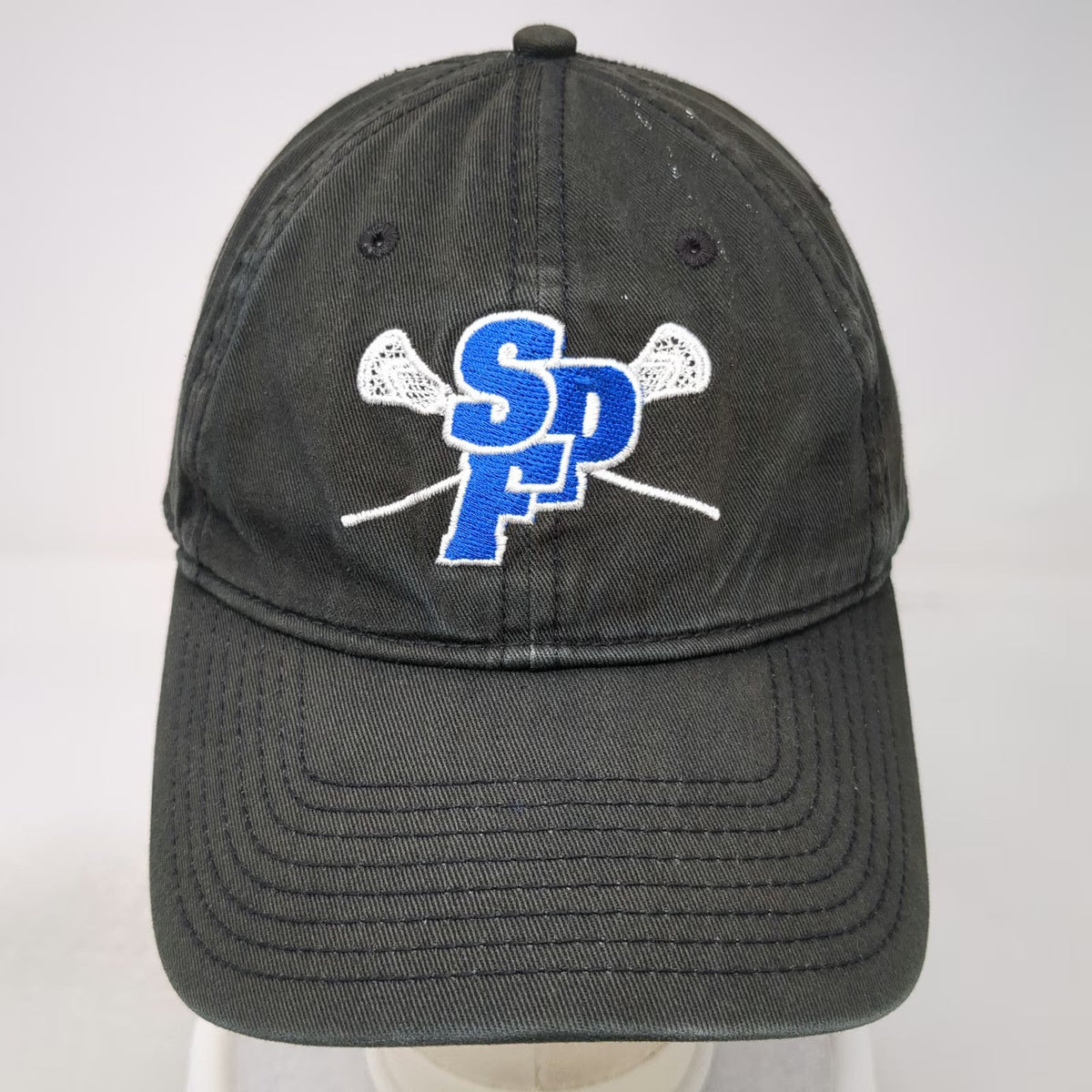 The Game Black Baseball Cap One Size Lacrosse SPF Logo Slideback Family Hat