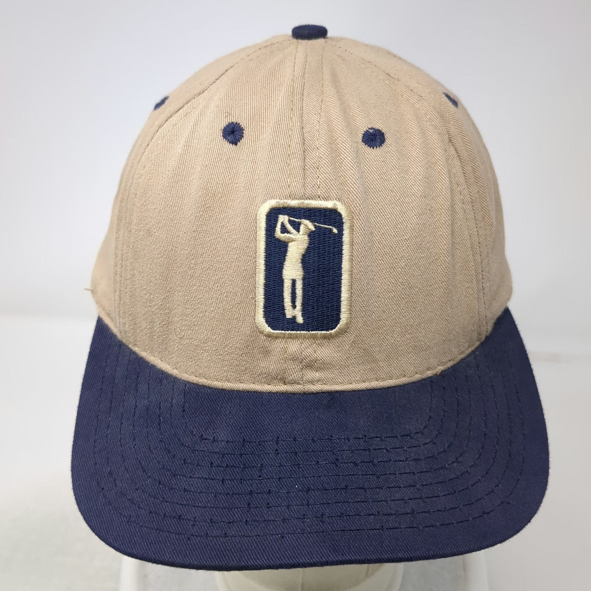 Ben Hogan Baseball Cap Beige Blue One Size Golfer Logo Made in USA Strapback hat