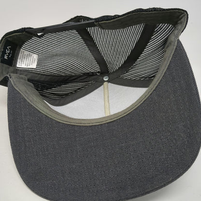 RVCA Trucker Hat Gray One Size Mesh Back Flat Brim Logo Graphic Snapback Square