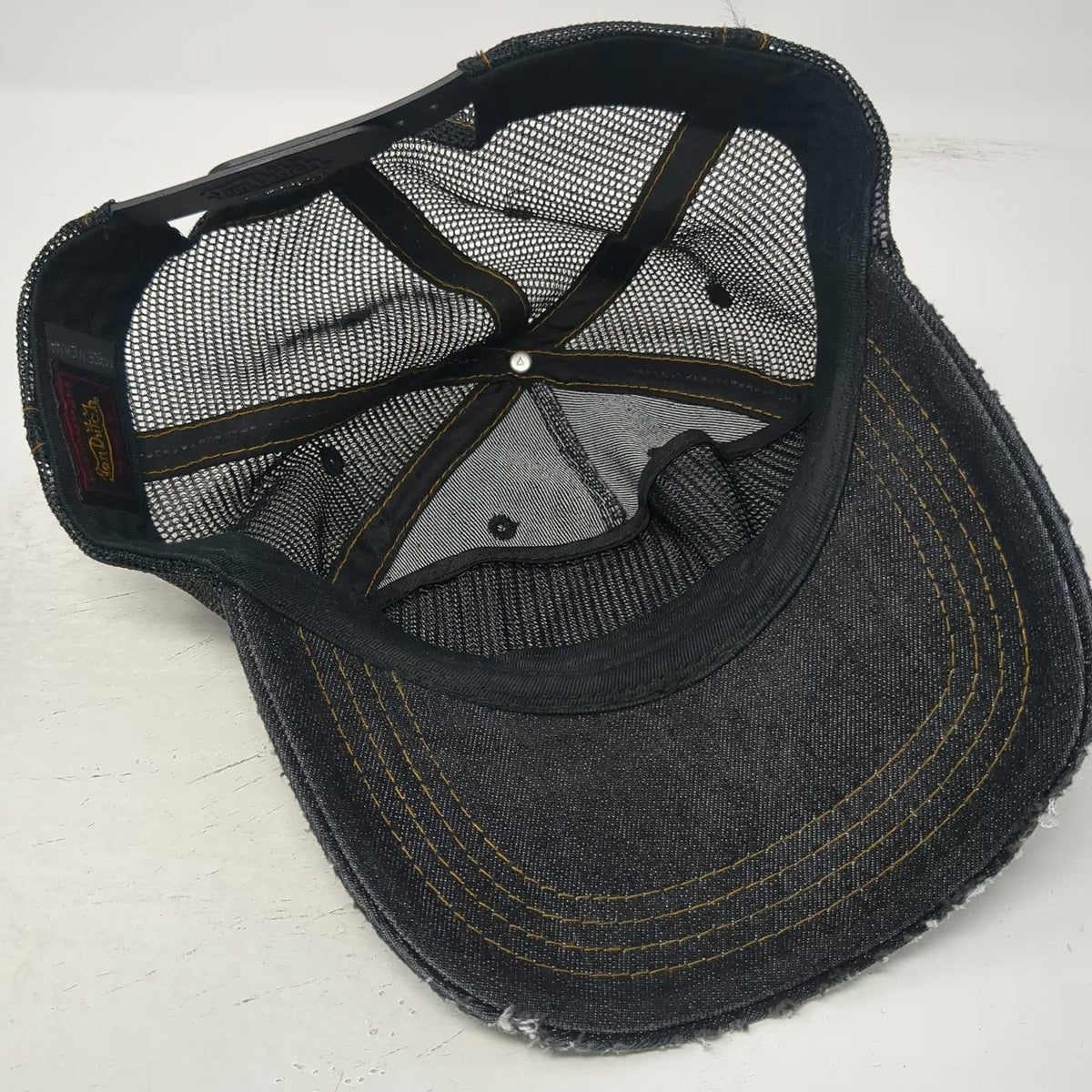 Von Dutch Trucker Hat Black One Size Distressed Denim Patch Snapback Mesh