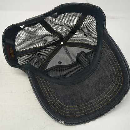 Von Dutch Trucker Hat Black One Size Distressed Denim Patch Snapback Mesh