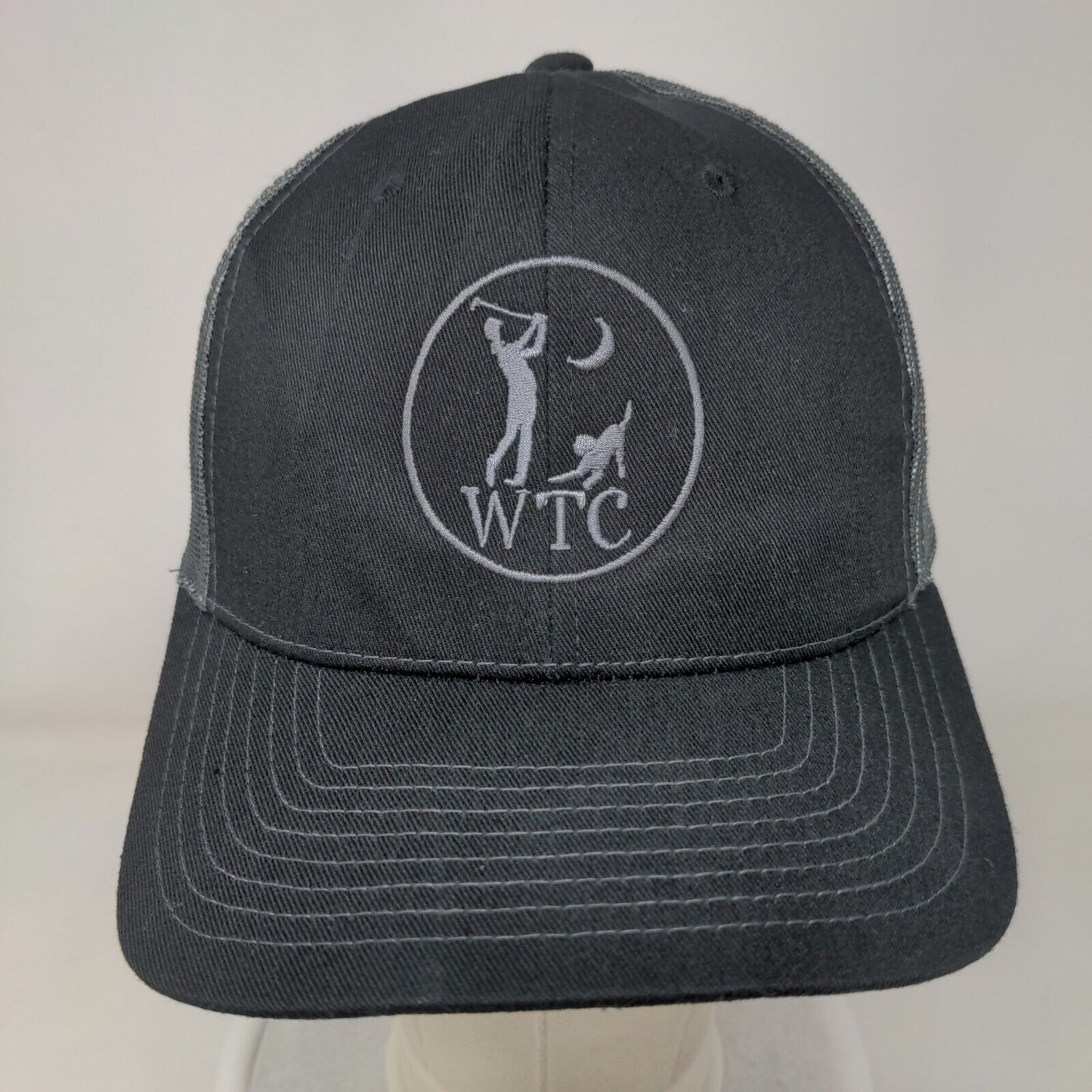 WTC Snapback Trucker Hat Black OSFM Adjustable Vented Holes Mesh Back 6 Panel