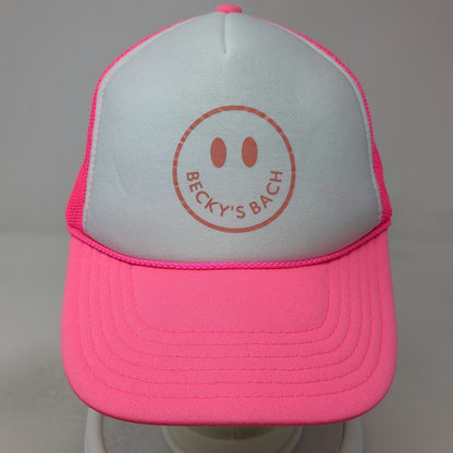 OTTO Trucker Hat Pink One Size Becky's Bach Smiley Face Mesh Snapback Rope Foam