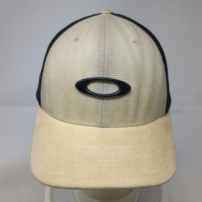 Oakley Baseball Cap Beige M Fitted Mesh Back Stretch Breathable Logo Shield Hat