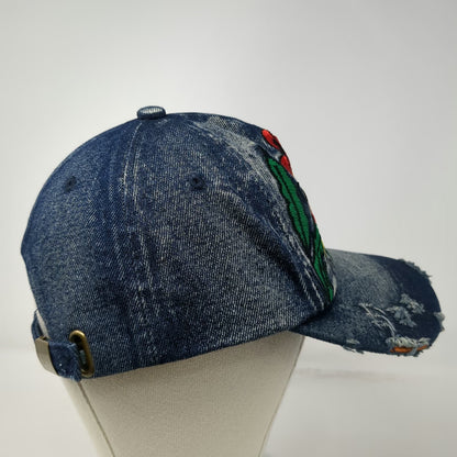 Hattitude 5 Panel Blue One Size Hat Embroidered Rose Distressed Denim Slideback