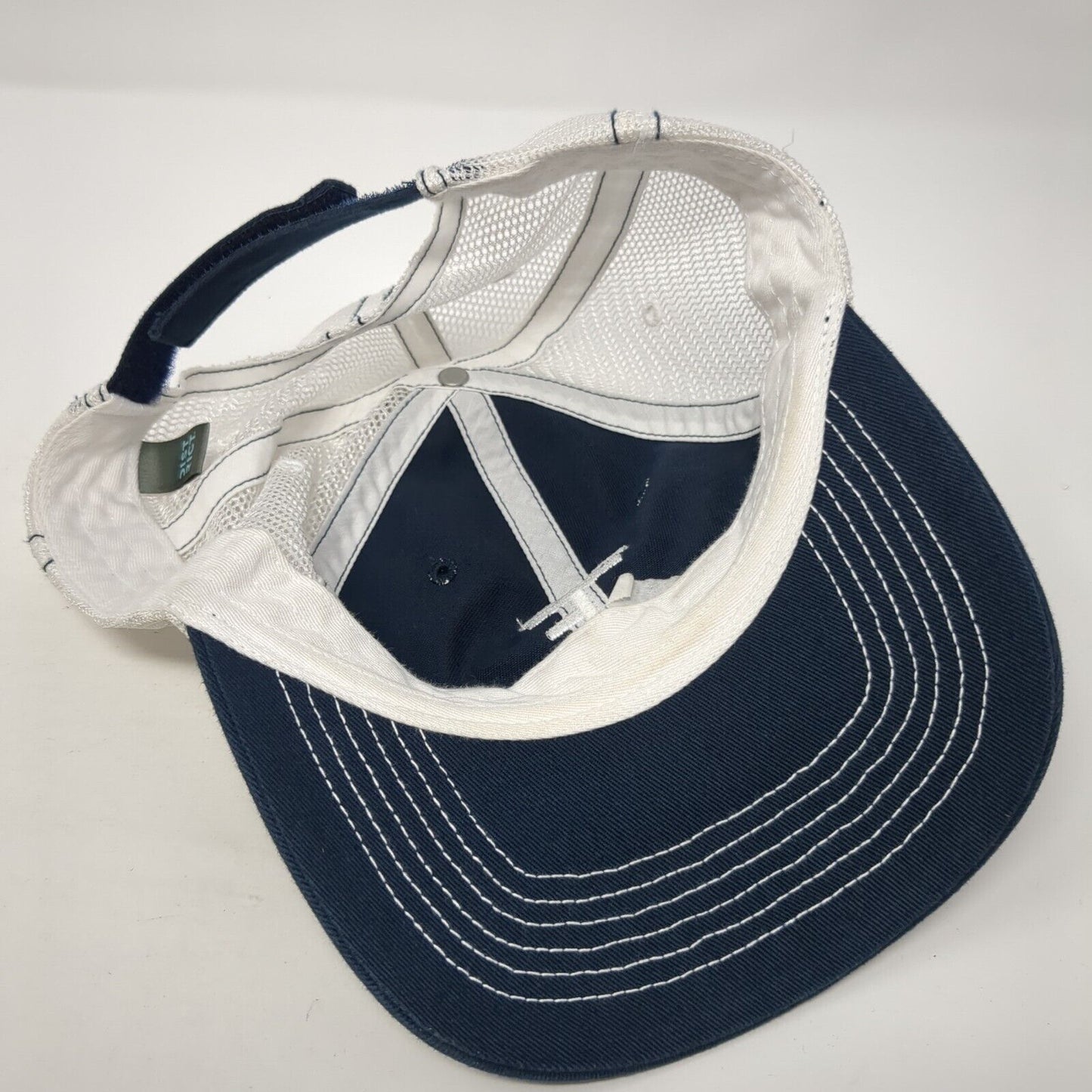 Trinity Farms Strapback Trucker Hat Blue One Size Adjustable Mesh Back District