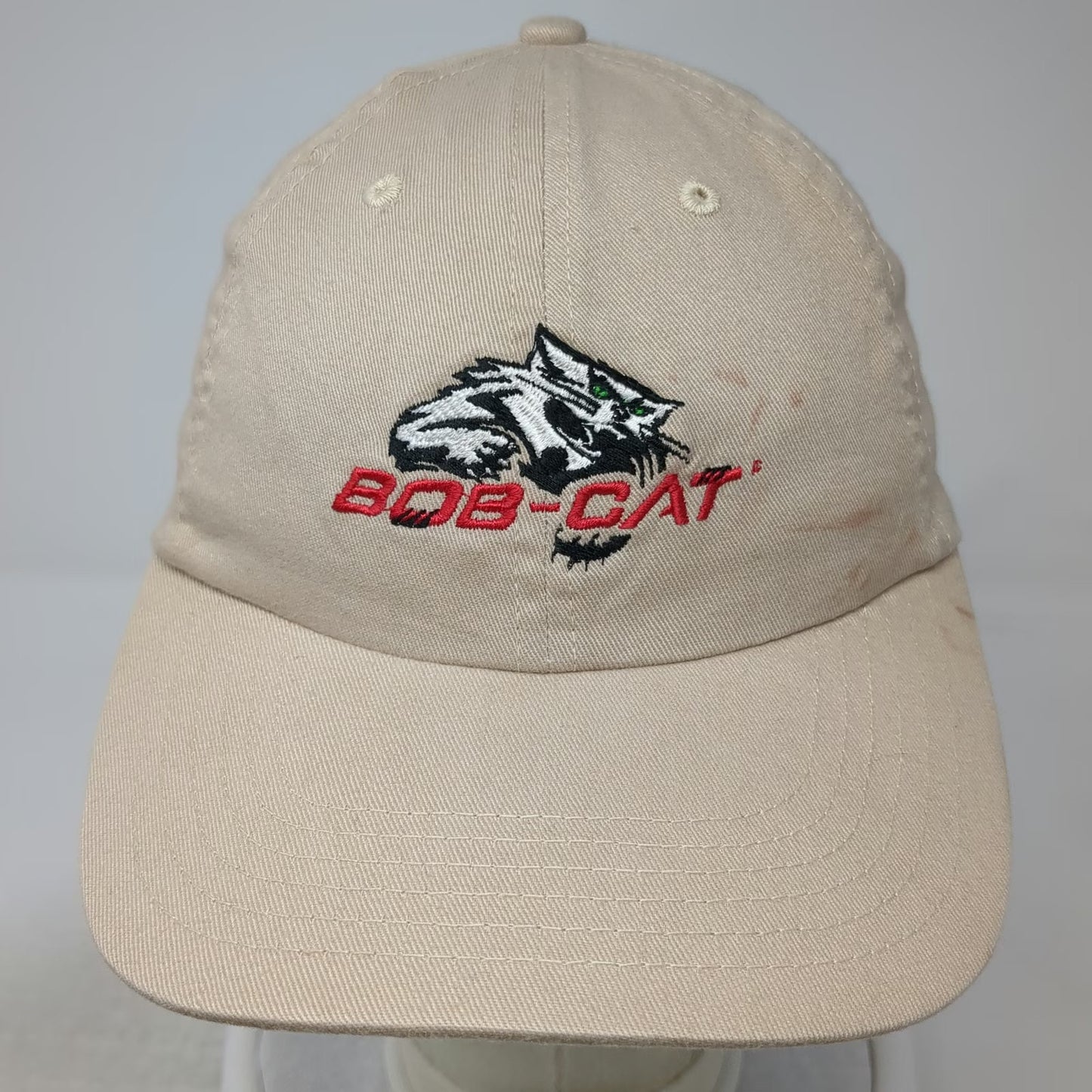 BIG Baseball Cap Beige One Size Bob-Cat Embroidered Logo Slideback Cotton Hat