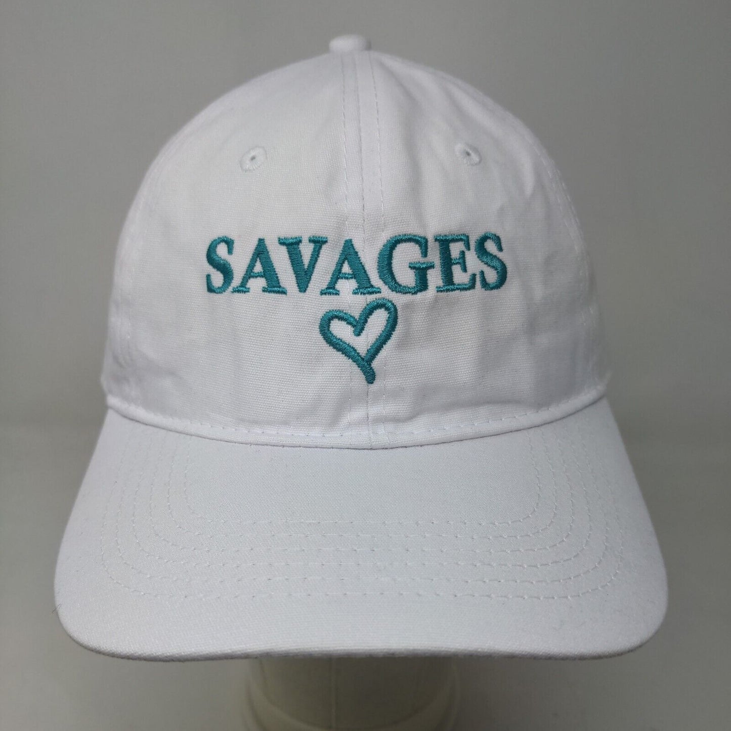 Port & Company Men's Strapback Hat White Embroidered Savages Heart Logo Cotton