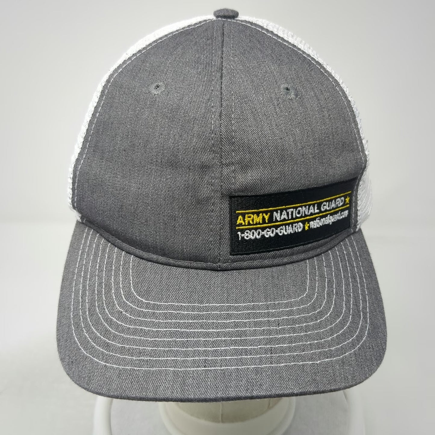 Army National Guard Trucker Hat Gray One Size Mesh Snapback Contrast Stitching