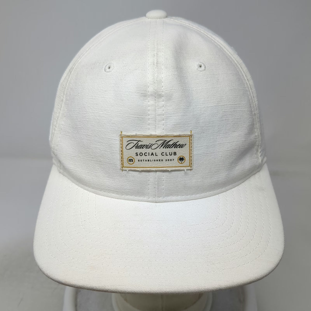 TravisMathew Social Club Hat White Snapback One Size Palm Tree Patch Logo Golf