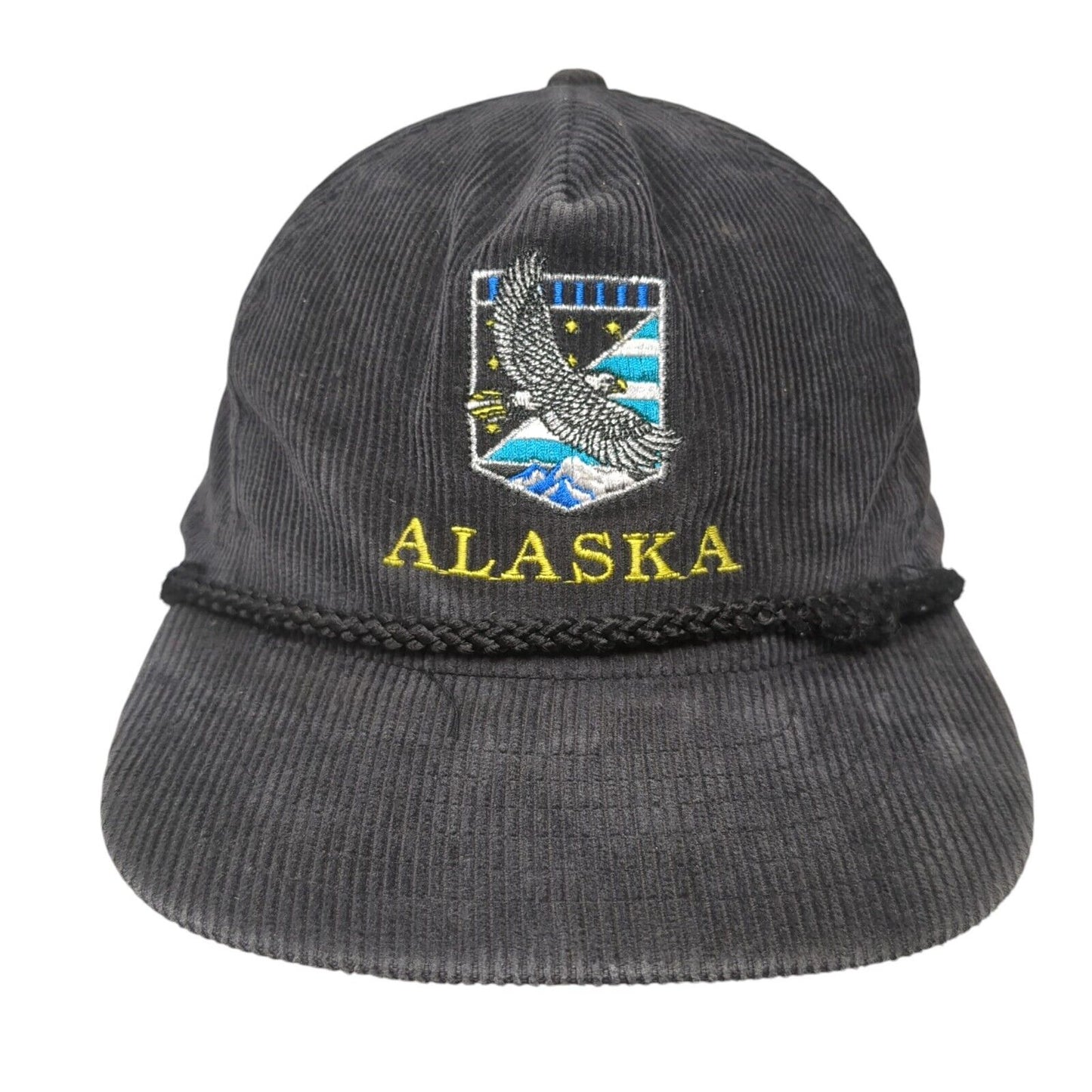 Alaska Snapback Rope Hat Black One Size Corduroy Solid Embroidered