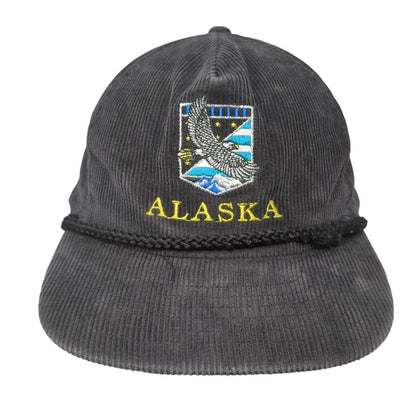 Alaska Snapback Rope Hat Black One Size Corduroy Solid Embroidered