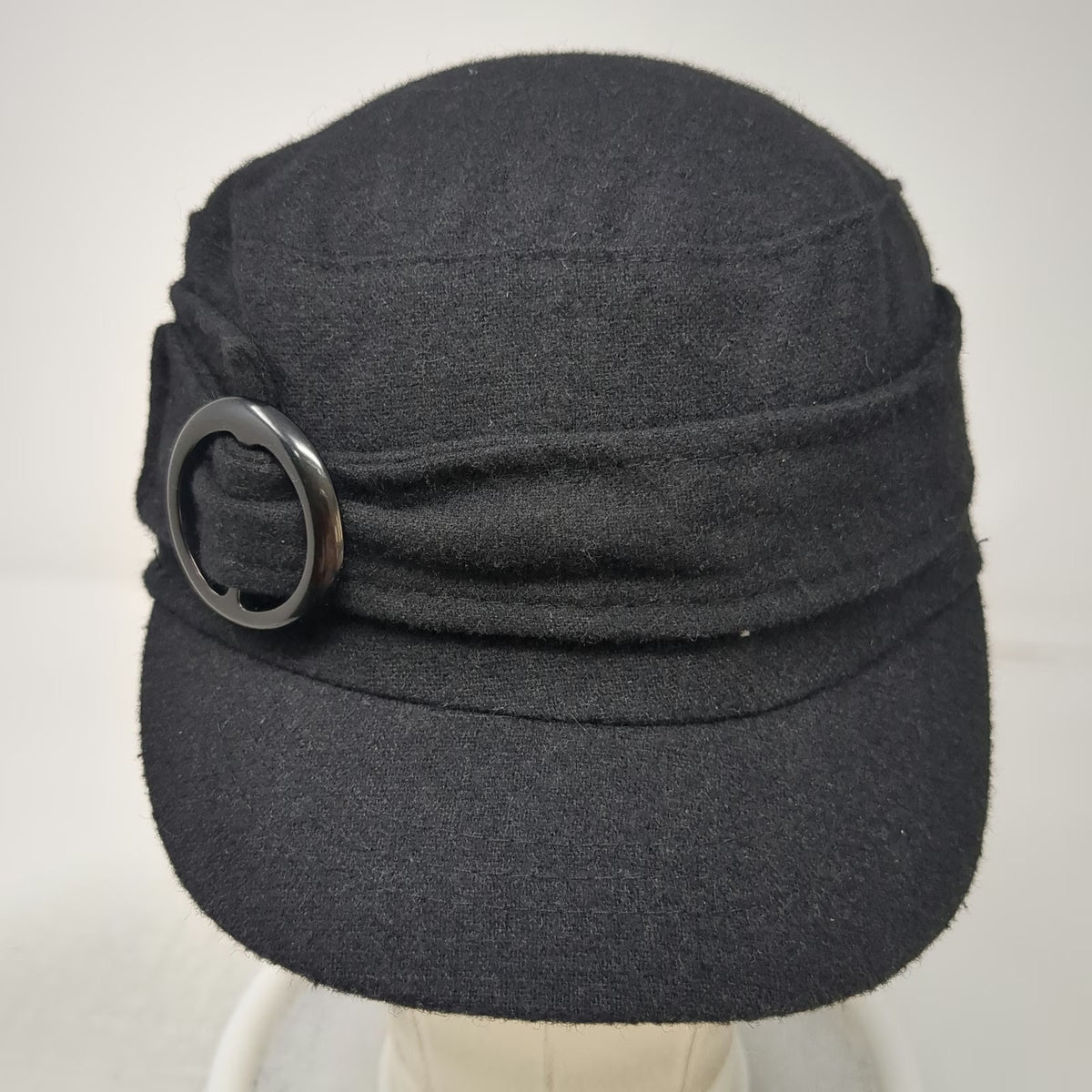 Payless ShoeSource Army Cap Black One Size Polyester Wool Blend Buckle Hat