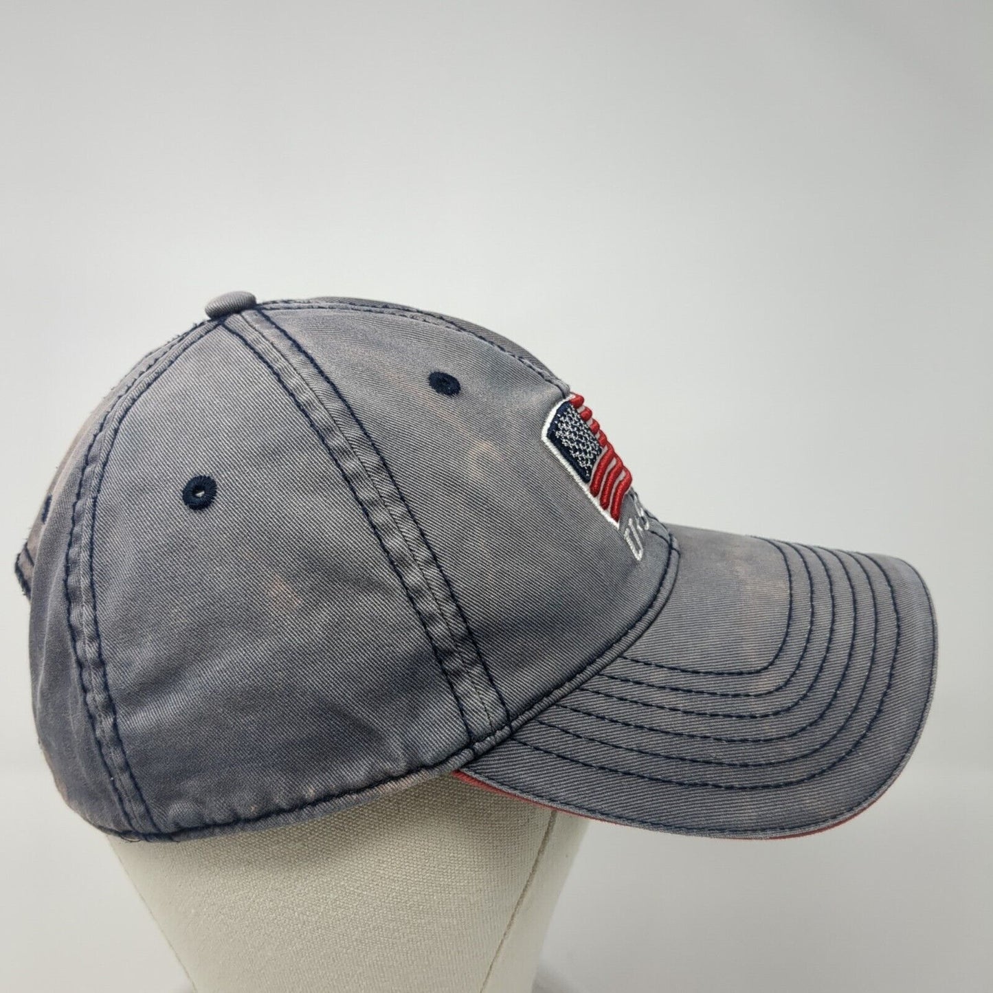 USA American Flag Strapback Hat Blue One Size Adjustable Vent Holes
