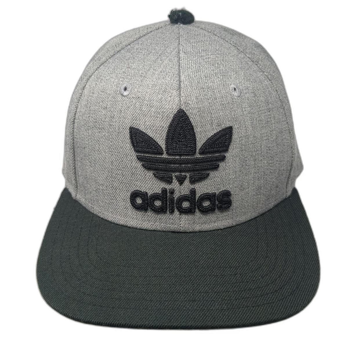 Adidas Snapback Gray One Size Black Flat Brim Trefoil Wool Blend Logo Hat