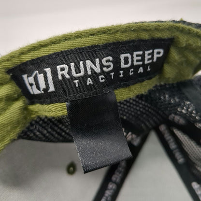 Runs Deep Tactical Trucker Hat Green Black One Size Mesh Snapback American Flag